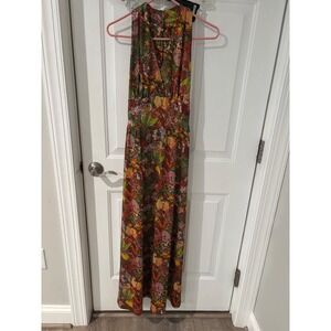 Vintage ILGWU Floral Maxi Dress Sleeveless V Neck Party‎ Cocktail Dress Sz 10